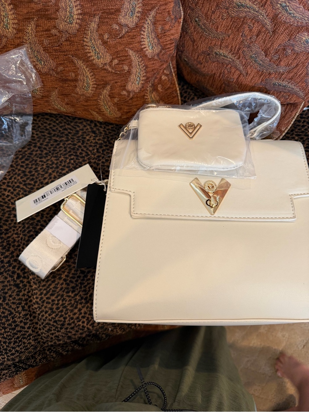 NWT Valentino Orlandi Cream Satchel with Gold Hardware Top Handle Vegan Leather - Picture 5 of 16